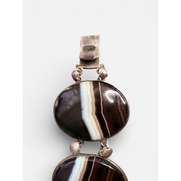 Vintage Sterling Silver Banded Agate Bracelet Oval Cabochon Stones sz 7 - Picture 6 of 9